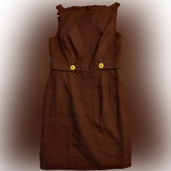 Milly Chocolate Brown Sleeveless Textured Dress w/ Gold Buttons. Size 10. NWOT - Picture 3 of 6